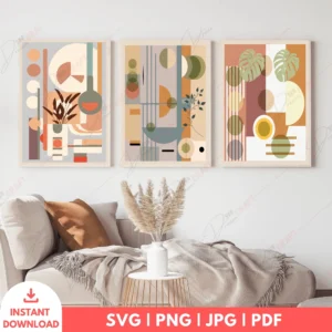 Abstract Boho Geometric Art Set – 3 Modern Digital Prints