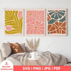 Bold Boho Floral Wall Art Set – Large Scale Digital Prints