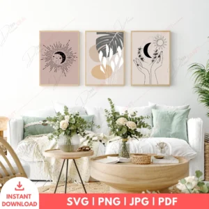 Mystical Boho Celestial Hand Wall Art Set – 3 Digital Prints