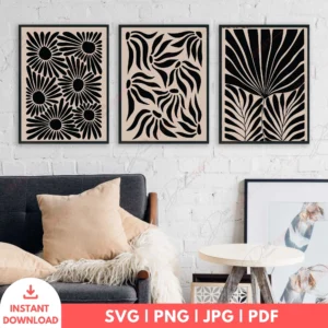 Black White Boho Pattern Wall Art Set – 3 Bold Digital Prints