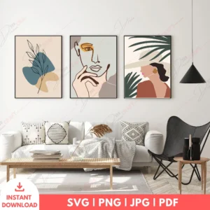 Feminine Boho Portrait Botanical Wall Art Set – 3 Digital Prints