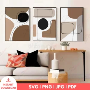 Abstract Boho Neutral Geometric Wall Art Set – 3 Digital Prints