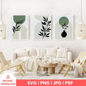 Modern Boho Arch Botanical Wall Art Set – 3 Digital Prints