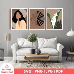 Modern Boho Portrait Tropical Wall Art Set – 3 Digital Prints