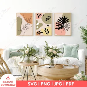 Celestial Boho Botanical Line Art Wall Set – 3 Digital Prints