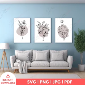 Minimalist Boho Floral Line Art Wall Set – 3 Digital Prints