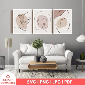 Feminine Boho Portrait Line Art Wall Set – 3 Digital Prints