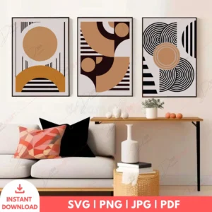 Bold Geometric Boho Wall Art Set – 3 Abstract Digital Prints