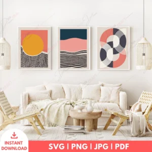 Modern Geometric Boho Wall Art Set – 3 Abstract Digital Prints