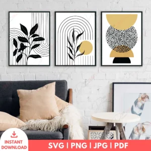 Minimalist Boho Line Art Geometric Wall Set – 3 Digital Prints