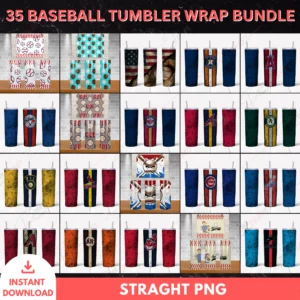 35 Baseball Teams Tumbler Wrap Bundle – PNG Sublimation Set