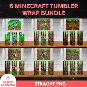 6 Minecraft Tumbler Wrap Bundle – PNG Designs for 20oz Cups