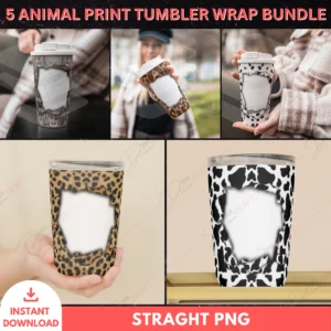 5 Animal Print Tumbler Wrap Bundle – PNG Designs