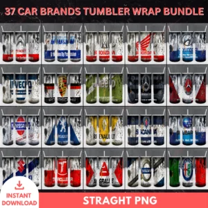 37 Car Brands Tumbler Wrap Bundle – PNG Designs for 20oz
