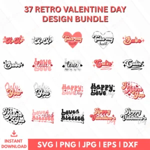 37 Retro Valentine’s Day Design Bundle – PNG Digital Set