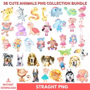 36 Cute Animals PNG Collection Bundle – Digital Clipart Set