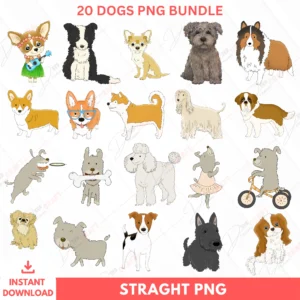 20 Dogs PNG Bundle – Cute Dog Clipart for Crafts & Gifts
