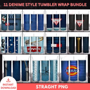 11 Denim Style Tumbler Wrap Bundle – PNG Designs for 20oz