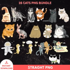 16 Cats PNG Bundle – Cute Cat Clipart for Crafts & Gifts