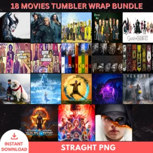 18 Movies Tumbler Wrap Bundle – PNG Designs for 20oz