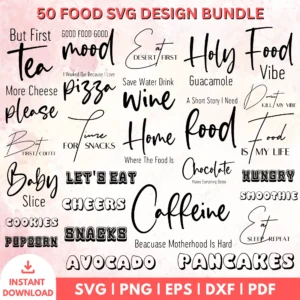 Food Bundle SVG | Premium Cutting Board SVG Bundle for Farmhouse Kitchens | Cooking and Baking SVGs | Kitchen Decor Quotes